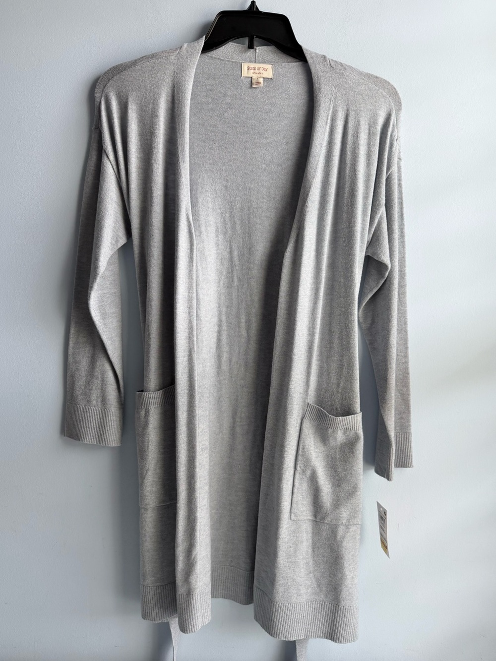 State of Day Women's Gray Soft Knit Open Front Belted Cardigan Size Small